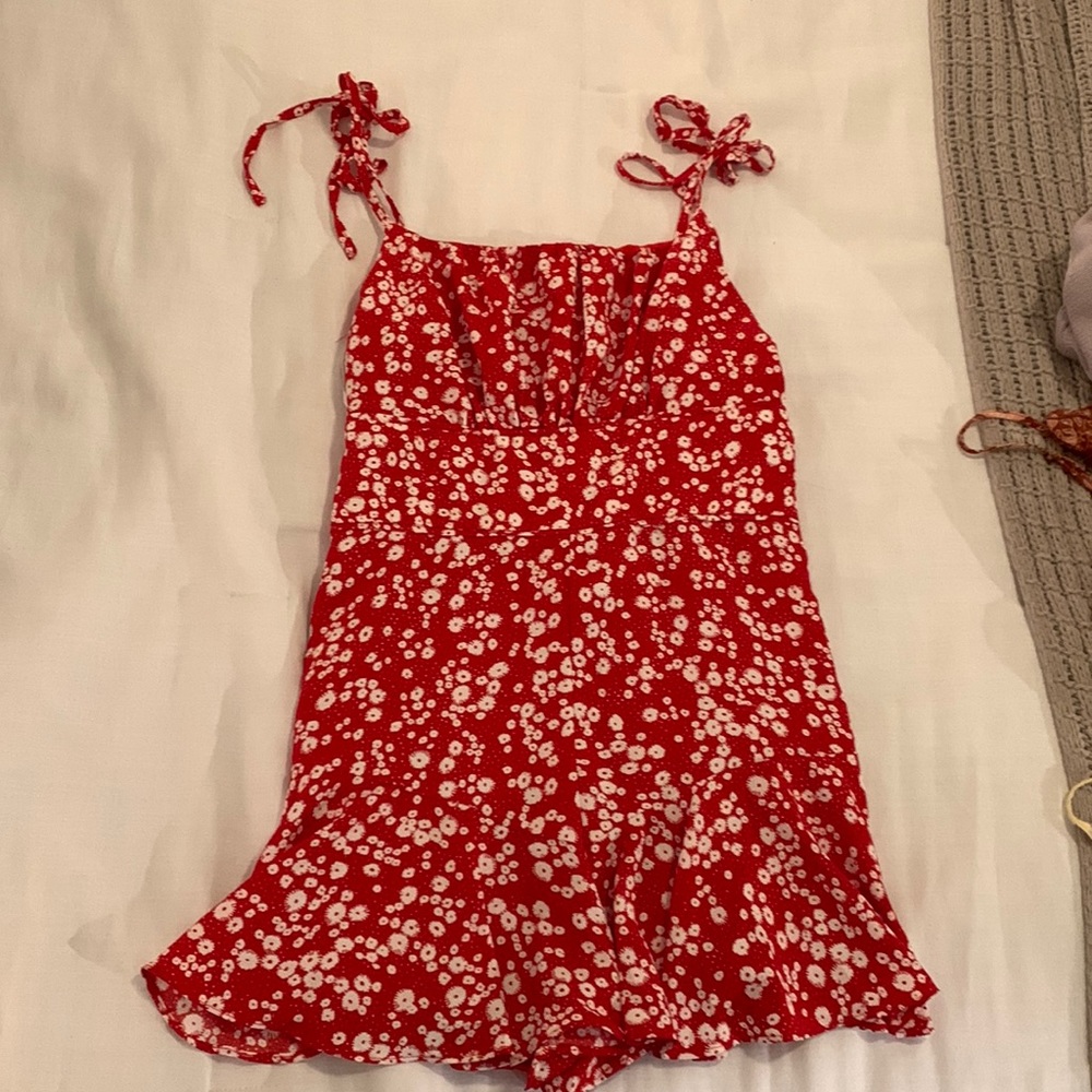 Red & White Floral Romper